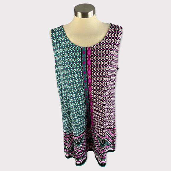 Style & Co Womens Large Sleeveless Dress Pink Blue Geometric Print Polyester - Picture 1 of 10